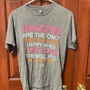 Next Level Gray Dance Graphic T-Shirt with Pink and Orange Text